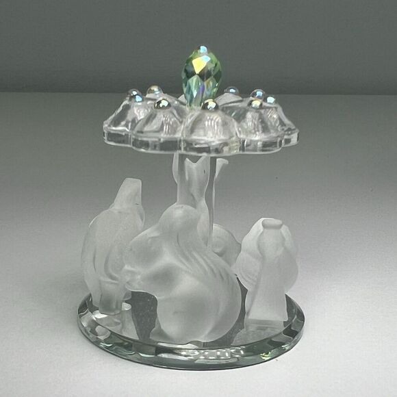 Vintage Austrian Crystal 1 3/4” Carousel With Frosted Crystal Animals - Picture 1 of 7